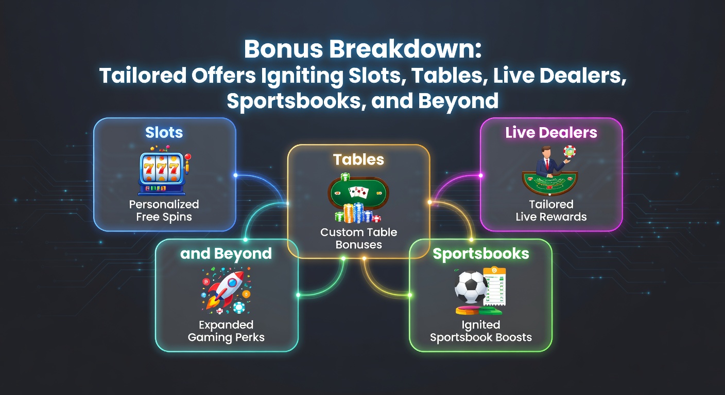 Dynamic scene of live dealer tables and sportsbook interfaces overlaid with bonus notifications and personalized offers
