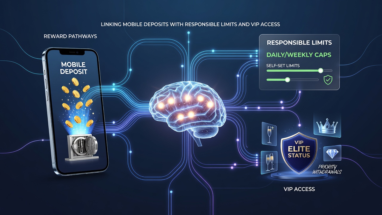 VIP dashboard in a gaming app highlighting tier progression, deposit-linked rewards, and responsible limit toggles
