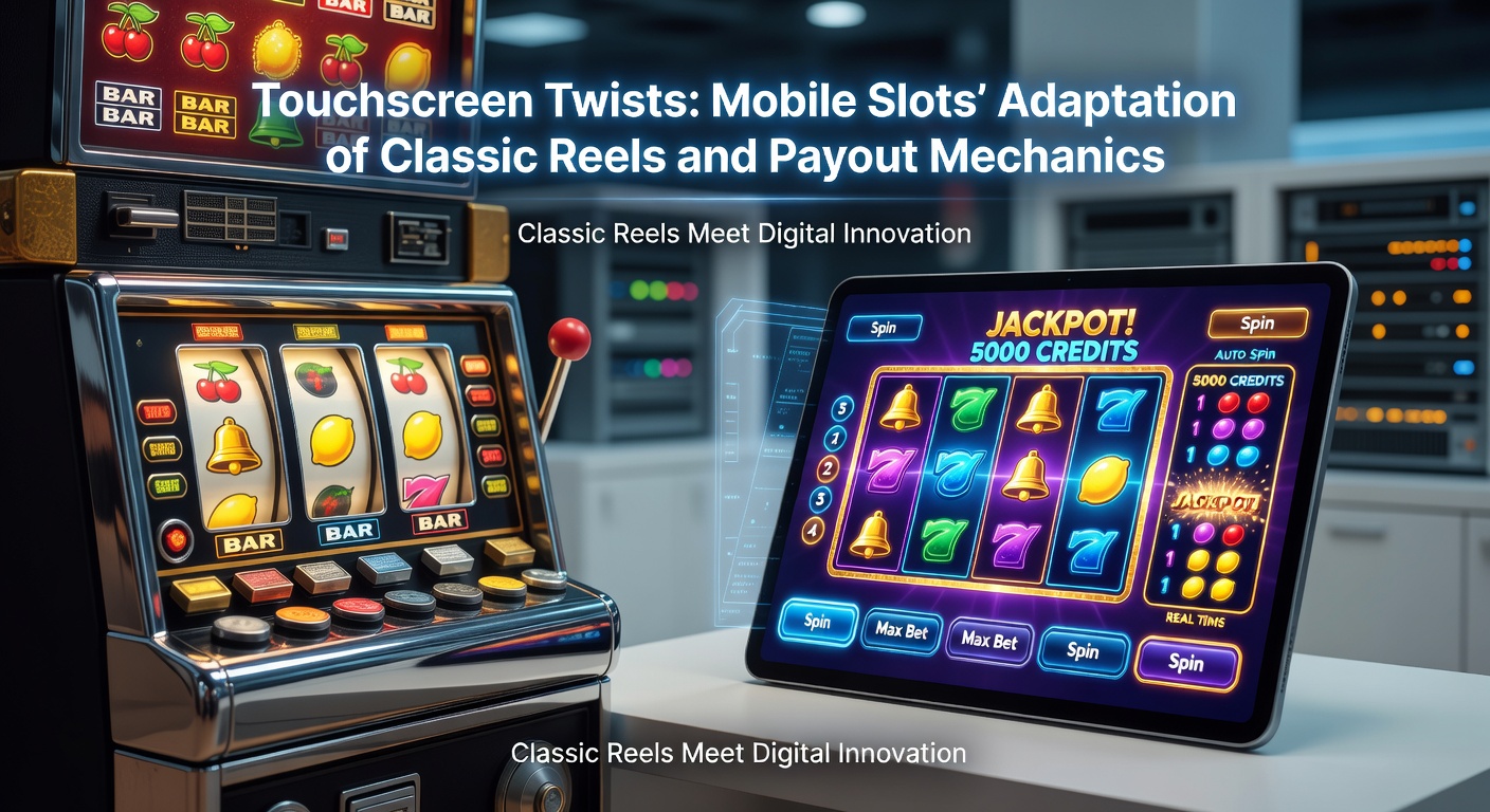 Close-up of mobile slot screen showing touchscreen swipe mechanics on adapted classic reels with glowing payout lines